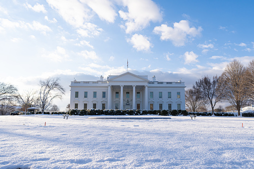 The White House Covered In Snow in Washington, District of Columbia, United States
