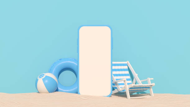 istock Blank screen mobile smart phone summer beach holiday travel background 1365202042