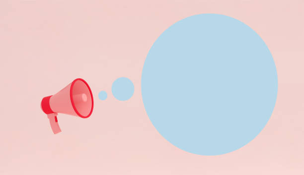 istock Megaphone with speech blue bubble on pink background with copy space. 1365203122