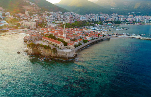 istock Panorama of Budva shot by a quadrocopter.