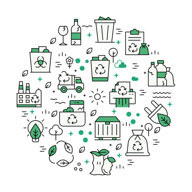 재활용 아이콘 패턴 - recycling paper garbage recycling center stock illustrations