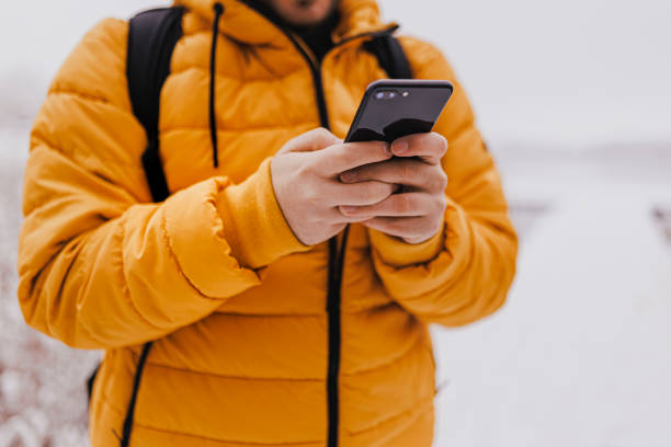 Men's hand typing on mobile smartphone, Live Chat Chatting on application Communication Digital Web and social network Concept.