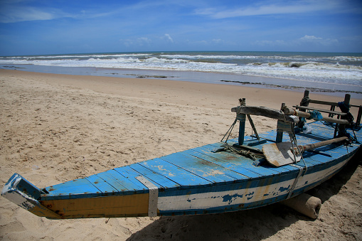 conde, bahia, brazil - january 8, 2022: raft made of wood used by fisherman on the coast of Bahia.