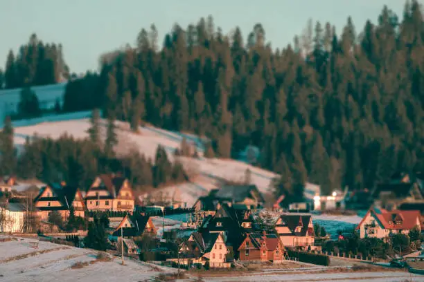 Photo of Aerial winter view of Bialka Tatrzanska ski village.