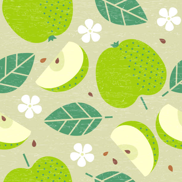 ilustrações, clipart, desenhos animados e ícones de sem emenda, padrão, maçã, folha, flor, simples, pobre, símbolo, vintage, - apple flowers