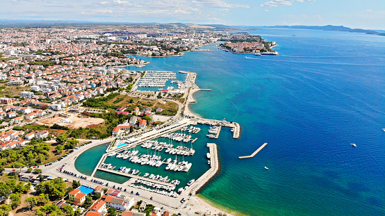 aerialview of Borik marina with old town Zadar in background