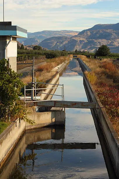 An irrigation canal and pump station in the Okanagan near Oliver, British Columbia, Canada.