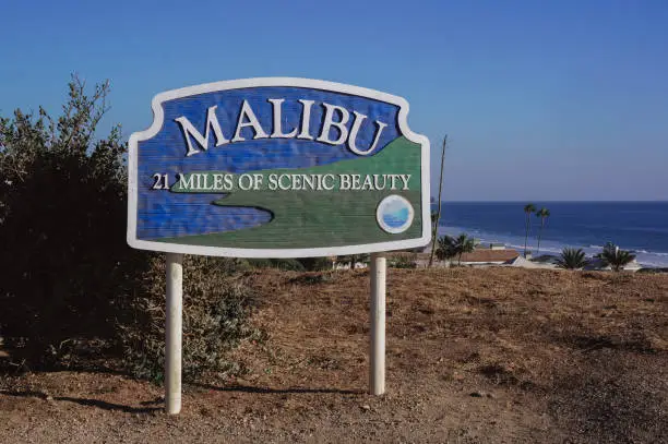 Malibu Sign next to ocean