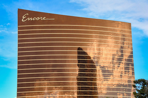 Las Vegas, Nevada, USA - February 2019: Exterior of the Encore Hotel and Resorts on Las Vegas Boulevard.