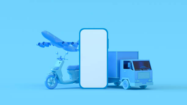 istock Online shopping, delivery, supply chain, blank screen smart phone, transportation, mobile application, e-commerce 1365215019