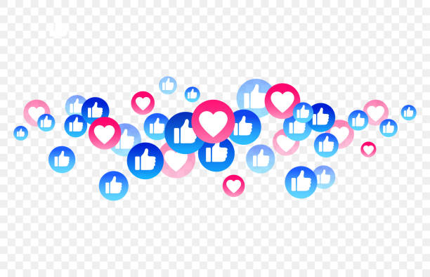 ilustrações de stock, clip art, desenhos animados e ícones de blue, red bubble with thumb up like, heart for live stream video chat background. web botton social media isolated. network symbol content. - bebo