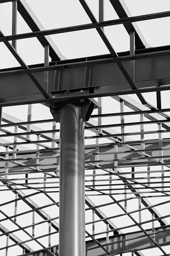 building construction of metal steel framework outdoors