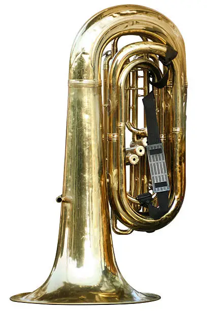 Tuba brass instrument isolated on white.