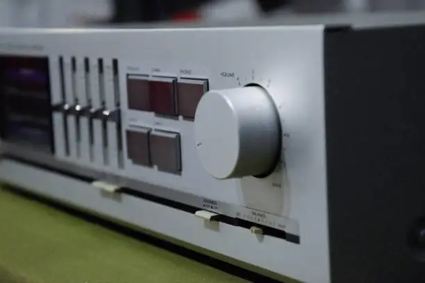 Krasnodar, Russia - November 1, 2020: integrated amplifier class super A. jvc ax-50. Vintage equipment from the 80s.