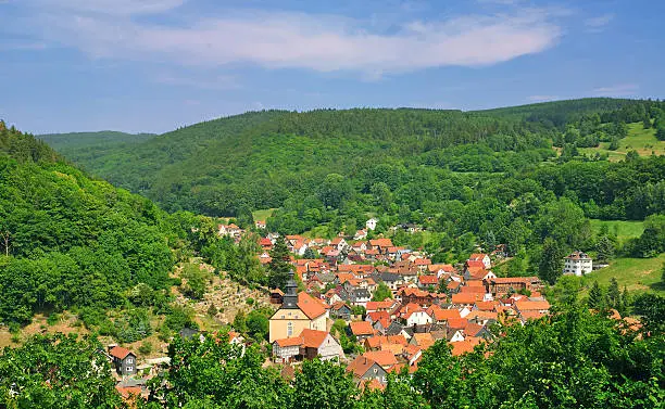 Landscape and a little Village in Thuringia near Bad Liebenstein,Germany