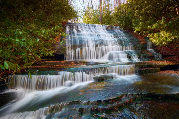 Photo of Grogan Creek Falls (or Falls on Grogan Creek) located in Pisgah National Forest near Brevard NC.