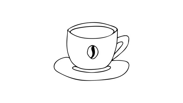Coffee cup doodle animation on white background. Coffee cup drawing animation on white background. Line drawing video of coffee cup