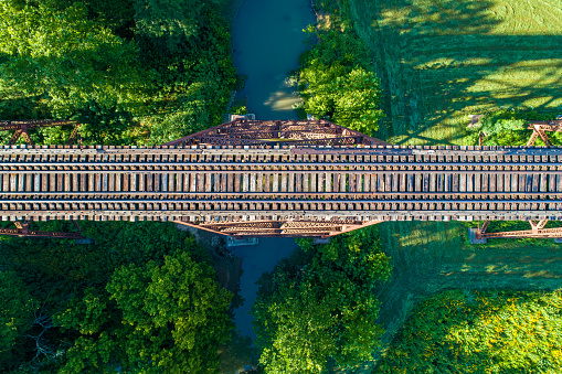 Aerial Shot of the Tulip Trestle Bridge, Indiana's tallest Railroad bridge.