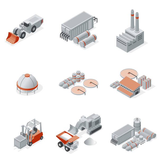 등대계 세트 산업 및 광업 - fuel and power generation refinery oil refinery chemical plant stock illustrations