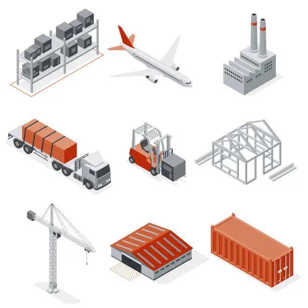 Vector illustration of Isometric set industry elements