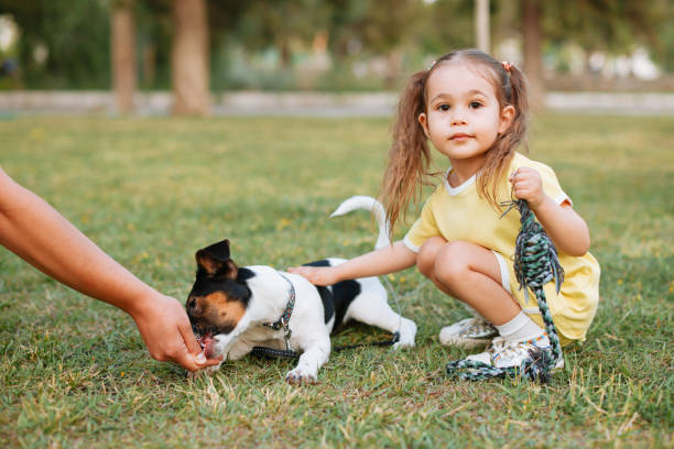 istock Young father and his daughter with a dog 1365233424
