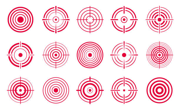 illustrations, cliparts, dessins animés et icônes de icônes de cible rouge - telescopic sight