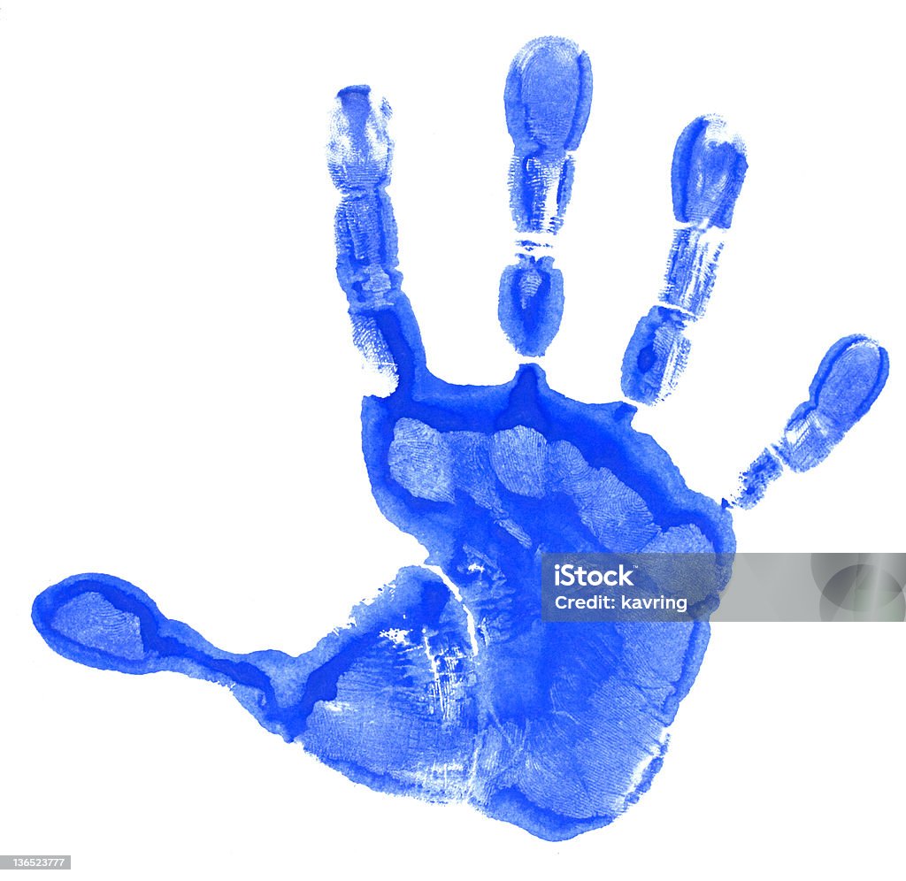 Handprint Blue child handprint isolated on white background Handprint Stock Photo