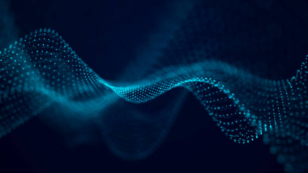 абстрактная волна звуковых частиц. эквалайзер для музыки. передача сигнала. 3d рендеринг. - fractal technology abstract green стоковые фото и изображения
