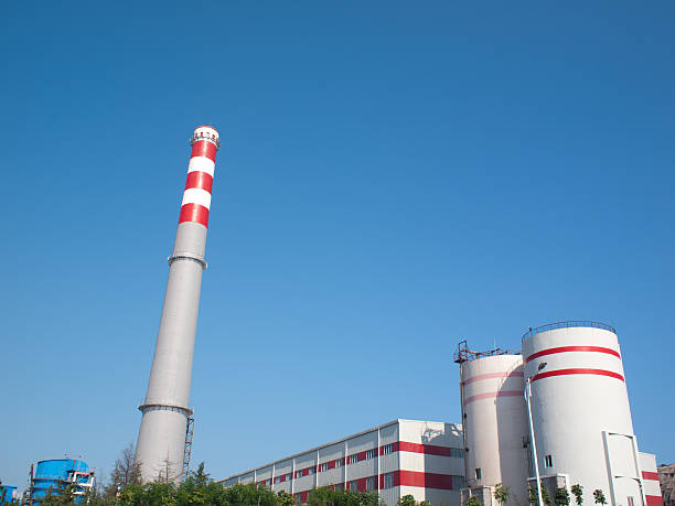 Thermal power plant under blue sky stock photo