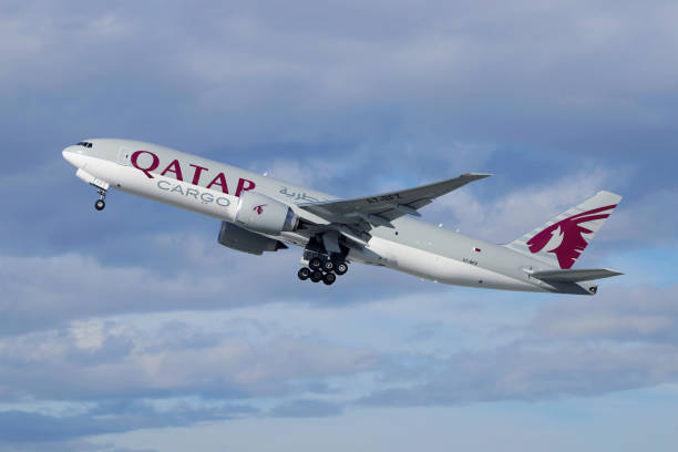 Qatar Airways Cargo Boeing 777 Freighter Aircraft, Los Angeles International Airport (LAX) stock photo