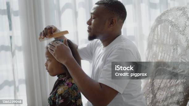 Father Combing Daughters Hair Stock Photo - Download Image Now - Hair, Brushing, Daughter