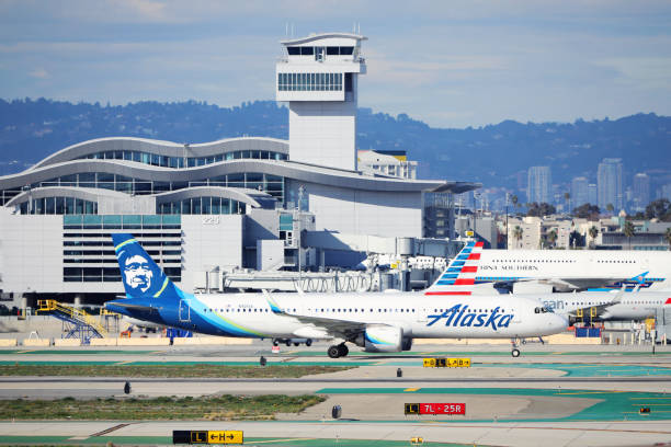 Alaska Airlines Airbus A321 Aircraft - Los Angeles International Airport (LAX) stock photo