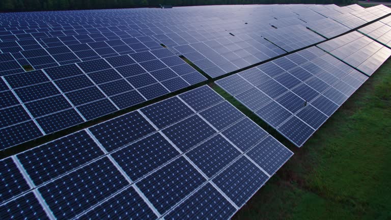 Drone Shot of Solar Farm in Tennessee at Sunrise