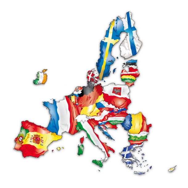 実際のフルメンバーと欧州共同体の地図 2022 - denmark map flag europe点のイラスト素材／クリップアート素材／マンガ素材／アイコン素材