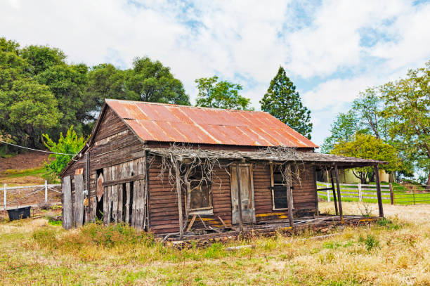 This very old empty cabin in need of repair or replace is very classic in style of older buildings in this historic Mining area of the 1849 gold rush era and on this May day under a cloudy sky it all looks historic.
