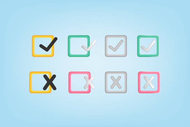 istock 3d cartoon style check cross mark, checklist in multicolored, colorful set isolated white background with shadow highlight. 1365247565