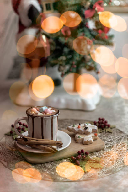 istock Hot chocolate cocoa with colorful marshmallow Winter Christmas concept 1365248667