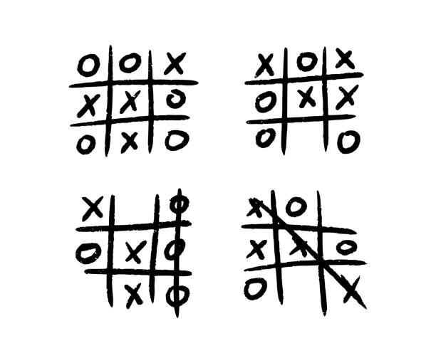 ręcznie rysowana gra w kółko i krzyżyk. x-o gra dla dzieci. zagraj w losowanie tictactoe. nic i wygrać. ilustracja wektorowa w stylu doodle na białym tle - naughts stock illustrations