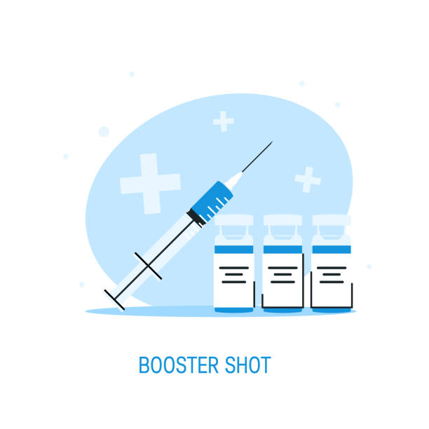 ilustrações, clipart, desenhos animados e ícones de tiro de reforço imunológico, ícone vetorial na visão isométrica - vacina