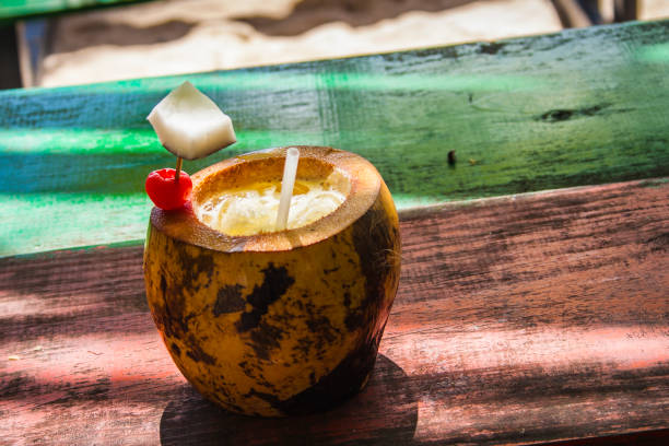 Girls drinking coconut water at Rio de Janeiro.