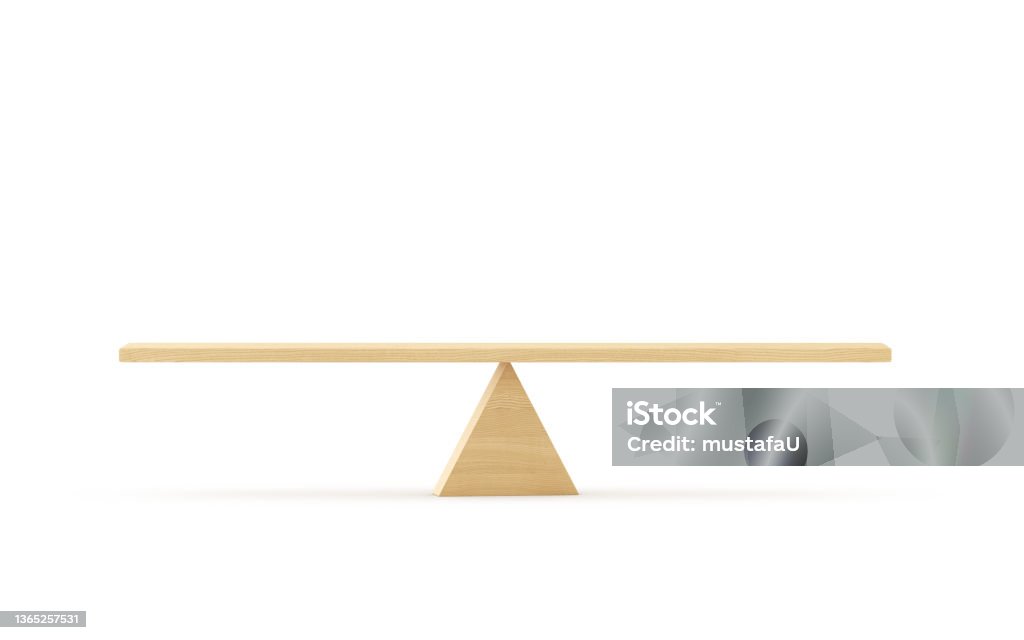 Wooden Seesaw Scale Sitting Balancing Front View on White Background stock photo 3d Render Wooden Seesaw Scale Sitting Balancing Front View on Isolated White Background (Clipping Path) Balance Stock Photo
