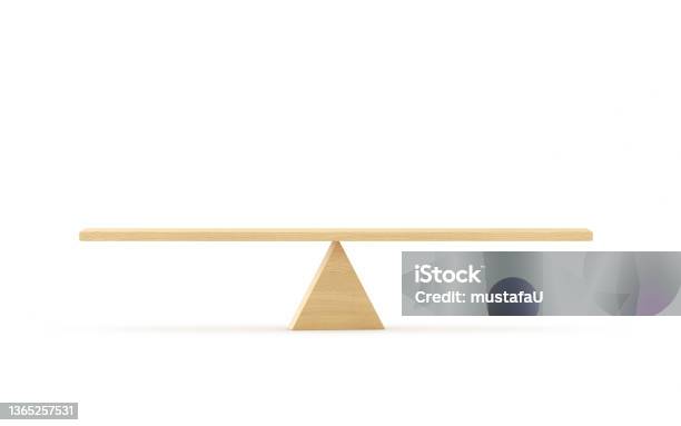 Wooden Seesaw Scale Sitting Balancing Front View On White Background Stock Photo Stock Photo - Download Image Now