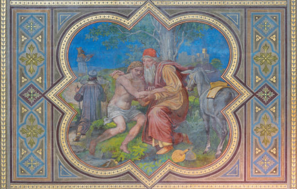 vienne - la fresque du bon samaritain dans l’église votivkirche - good samaritan photos et images de collection