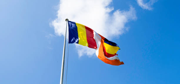 istock Waving colorful Buddhist Sri Lanlan Flag 1365261312