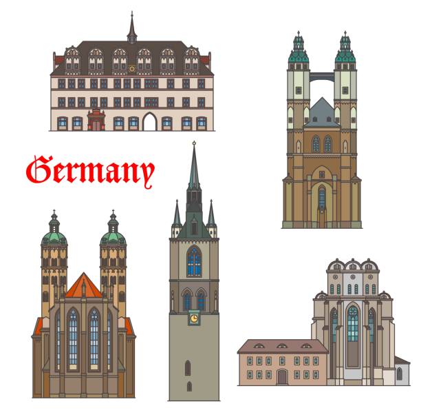 ilustrações, clipart, desenhos animados e ícones de casas de construção de arquitetura da alemanha em naumburg - saints peter and paul illustrations