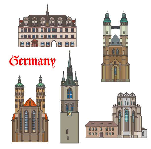 Germany architecture building houses in Naumburg Germany architecture buildings and houses, vector travel landmarks of Naumburg. German architecture of Saale of Sachsen Anhalt, Halle Dom cathedral, Marktkirche, Sankt Peter and Paul church halle north rhine westphalia stock illustrations