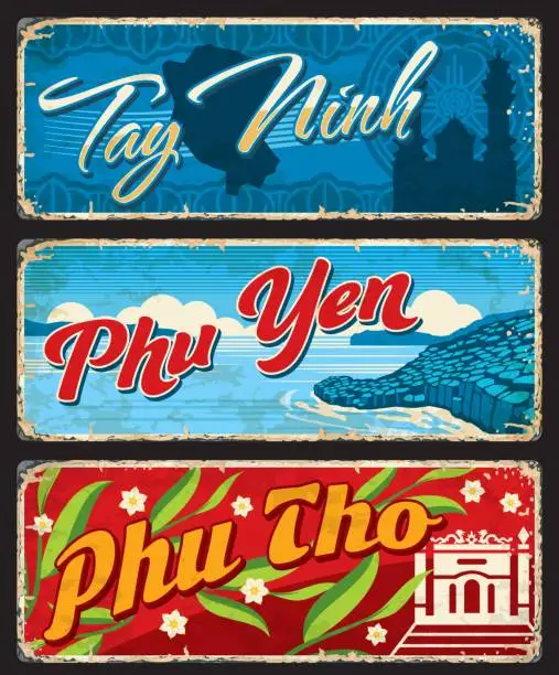 Vector illustration of Tay Ninh, Phu Yen and Phu Tho vietnamese regions