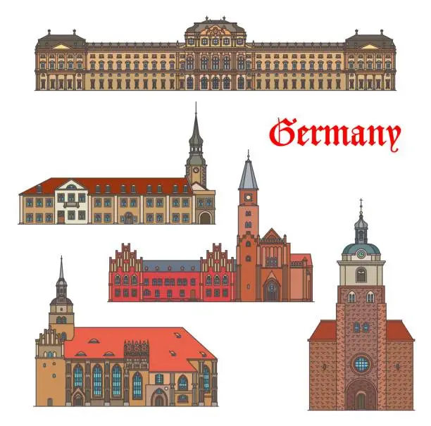 Vector illustration of Germany cathedrals of Brandenburg and Wurzburg