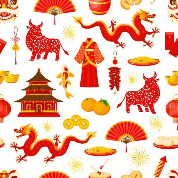 Vector illustration of Chinese lunar new year seamless pattern background