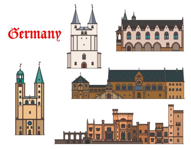 illustrations, cliparts, dessins animés et icônes de allemagne architecture bâtiments, potsdam et goslar - babelsberg